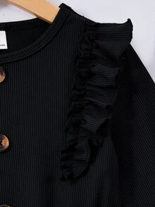 Casuvi Kids Young Girl Preppy Floral Dress, Ruffle Sleeve Stripe Skirt With Bow Fall Party Dress - Black - View 6