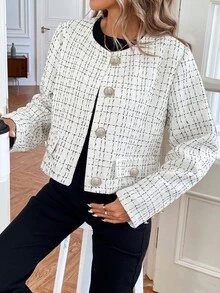 Struktiv Women's Autumn/Winter Metal Button Short Wool Coat - Black and White - View 4