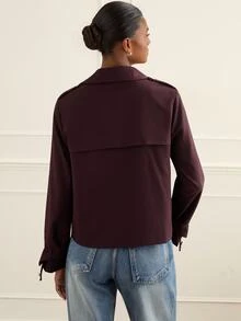 Lilora Jaket Trench Coat Lengan Panjang Kancing Elegan untuk Wanita, Cocok untuk Pakaian Sehari-hari dan Acara Kumpul-kumpul - Merah - View 2