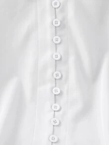 Rusticease Plus Size Casual Versatile Solid Color Long Sleeve Shirt - White - View 6