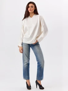 KÆRIA Hus Draped Cocoon Long Sleeve Top - Soft Sheen Drape - Ivory - Elegant, Business, Formal, Workwear Top, Fall, Summer, Chic, Modern - White - View 5