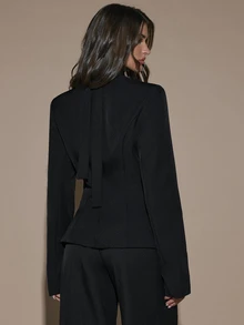 SHEIN BAE Fashionable Elegant Commuter Waist-Cinching Blazer - Black - View 2