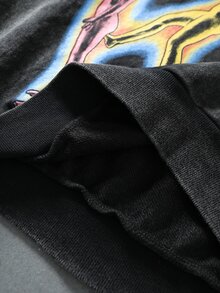 ROMWE MEN 男士字母印花長袖休閒連帽衛衣 - 黑色 - 查看 6
