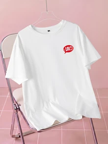THE POWERPUFF GIRLS X SHEIN Plus Size Letter Print Casual Daily Wear T-Shirt - White - View 1