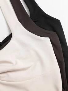Sweetra New European And American Sexy Style Halter Neck Ruched Cinched Waist Apricot, Coffee Brown And Tops 3-Piece Set - Multicolor - View 3