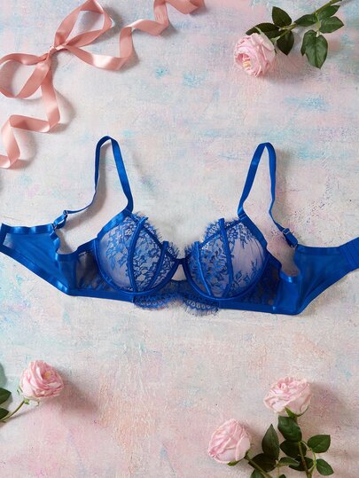 Elorette Vintage Underwire Full-Cup Plus Size Bra Romantic French Lace Patchwork Everyday