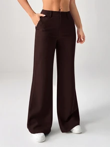 SHEIN PETITE 新款秋冬低腰休閒個性西裝長褲 - 咖啡棕 - 查看 9
