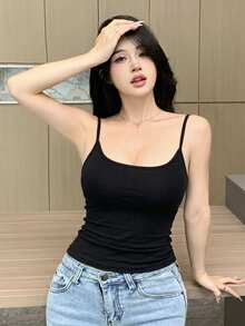 DAZY Padded Camisole Slim Fit All Season Base Layer - Black - View 7
