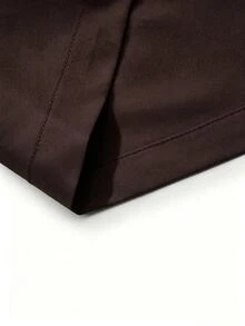SHEIN LUNE 大尺碼休閒百搭純色寬鬆長褲 秋季 - 棕色 - 查看 5