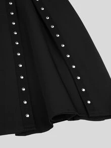 Sweetra Plus Size Punk Studded Patchwork Webbing A-Line Skirt - Black - View 7