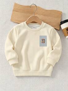 Young Boy Long Sleeve Crew Neck Sweatshirt With Cartoon Pattern, Suitable For Autumn/Winter - Multicolor - View 2