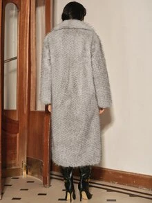Anewsta Essential Autumn/Winter New Elegant Lady Faux Fox Fur Long Coat, Fashion Fur-In-One Women's Plush Overcoat - Grey - View 7