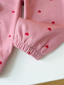 SHEIN Vintaside Kids 2件組 粉色女嬰甜心蝴蝶結紙袋腰傘狀袖連身衣褲套裝 秋季 - 粉色 - 查看 4