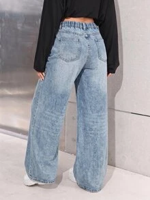 SHEIN Teen Girls Blue Loose Fit Denim Pants - Blue - View 6