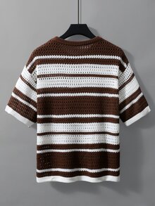 Manfinity Roughcore Men's Colorblock Striped Short Sleeve Knit Top - Brown - View 2