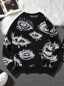Manfinity Hypemode Men's Plus Size Eye Pattern Crew Neck Long Sleeve Casual Sweater - Black - View 2