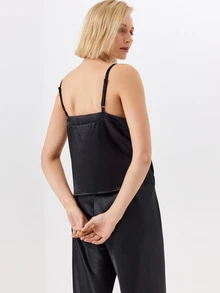KÆRIA Hus V Neck Cami Top With Sculptural Hardware - Liquid Satin - Black - Matching Set, Travel Outfit, Satin, Summer, Fall, Chic, Elegant, Luxury - Black - View 2