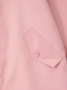Casuvi Kids 女童休閒時尚梭織素色長袖連帽單排扣開襟夾克，附裝飾口袋與全幅碎花內裡，韓系百搭款 - 彩色 - 查看 5
