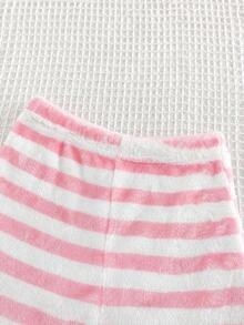 SHEIN 女嬰秋冬企鵝圖案蝴蝶結飾品可愛法蘭絨舒適保暖家居服適合各種休閒場合 - 粉色 - 查看 6