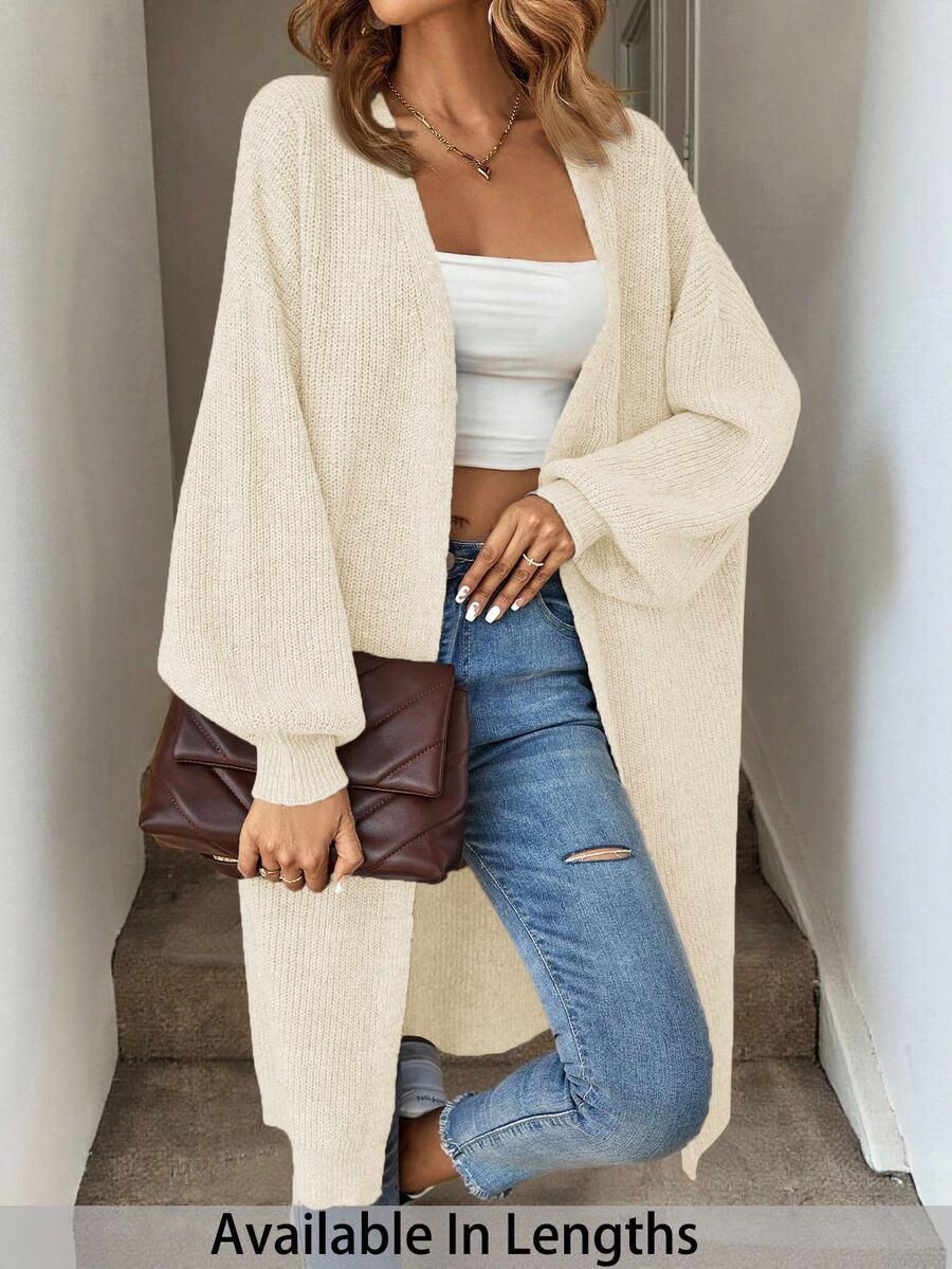 SHEIN Tall CURVE 大尺碼女款純色休閒百搭日常開襟衫 - 米色 - 查看 1