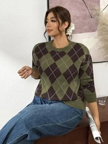 SHEIN Frenchy كنزة صوفية نسائية مقاس كبير برقبة دائرية وتصميم جانبي مهترئ فضفاضة وكاجوال ومريحة - متعدد الألوان - مشاهدة 1