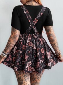Whyspr Plus Size Women's Casual Spaghetti Strap Printed A-Line Dress, Vintage Y2K Style - Multicolor - View 2