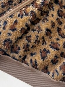 SHEIN 少女豹紋毛絨運動外套休閒百搭柔軟舒適 - 棕色 - 查看 7