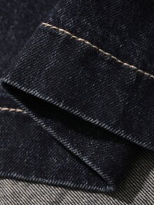 Dazy Plus Autumn Loose Fit Batwing Sleeve Denim Jacket With Turn-Down Collar, Contrast Stitching And Pocket, Casual Commute Streetwear Outerwear - Dark Wash - View 8