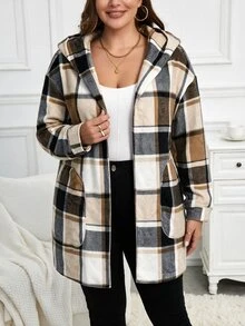 EMERY ROSE Plus Size Colorblock Fleece Pocket Hooded Long Sleeve Jacket Fall Winter 2026 - Multicolor - View 7
