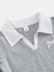 SHEIN Tween Girl 灰色針織兩件式休閒日常百搭套裝 - 灰色 - 查看 5