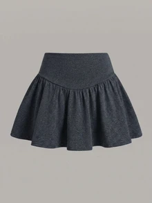 SHEIN 青少年女孩春夏秋冬運動休閒百褶迷你裙 - 灰色 - 查看 1