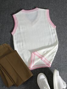 NEOSTRIT Men's Striped V-Neck Casual Versatile Knit Vest - White - View 2