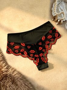 Bare Chapter 1pc Fashion Lace Patchwork Plus Size Panties - Black - View 2