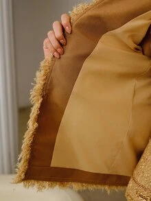 ZEYLAH Women's Plush Patchwork Casual Commute Travel Long Sleeve Blazer - Khaki - View 9