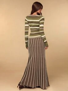 SHEIN BAE Women's Fashion Contrast Color Striped Extra Long Knit Dress - Multicolor - View 2