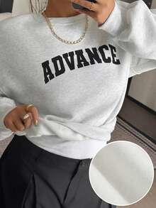 Livesso Letter Print Loose Round Neck Sports Casual Streetwear Loose Spring Autumn New Sweatshirt - Light Grey - View 1