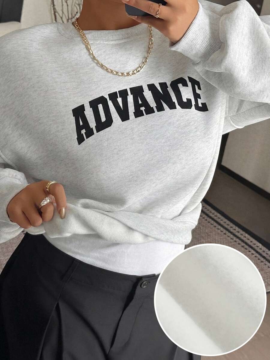 Livesso Letter Print Loose Round Neck Sports Casual Streetwear Loose Spring Autumn New Sweatshirt - Light Grey - View 1