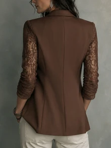 SHEIN PariChic Women's Lace Patchwork Blazer Jacket, Suitable For Autumn/Winter, Perfect For Commuting, Parties And Daily Wear - Brown - View 2