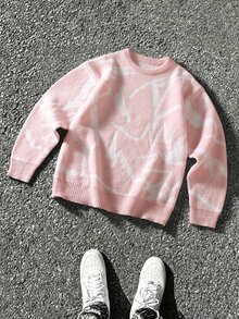 Manfinity Hypemode Men's Colorblock Crew Neck Long Sleeve Casual Versatile Sweater - Baby Pink - View 2