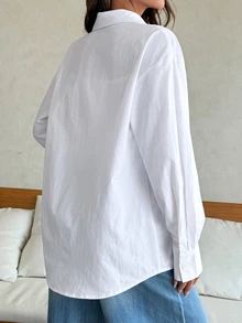 Dazy Maternity 純色寬鬆長袖休閒度假風春秋孕婦襯衫女上衣 - 白色 - 查看 2