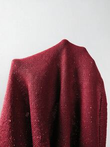 SHEIN 2026新款女款閃亮金針織背心上衣－圓領、羅紋袖口設計、短版剪裁，完美融合90年代復古魅力與極簡時尚，適合早午餐約會、夜晚外出及春夏日常穿搭 - 酒紅色 - 查看 7