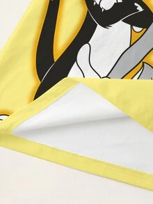 LOONEY TUNES X SHEIN 大尺碼女款卡通印花圓領短袖休閒T恤 - 白色 - 查看 5