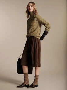 Anewsta Essential Anewsta Modern Autumn/Winter Versatile Brown Corduroy Loose Three-Quarter Length Shorts For Women - Brown - View 4