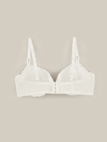 Bralution Polka Dot Lace Minimalist Daily Comfortable Molded Cup Support Underwire Lift 3/4 Cup Plus Size Bra & Wireless Bra - White - View 5