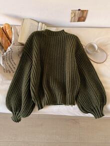 CosyJoli Autumn/Winter Casual Green Embroidered Bow Sweater - Olive Green - View 2