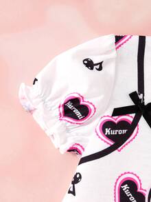 HELLO KITTY AND FRIENDS | SHEIN Gaun Anak Perempuan Motif Kartun dengan Lengan Berbentuk Kelopak Bunga dan Hiasan Pita - MultiWarna - View 6