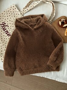 Young Girls Faux Mink Fur Hooded Pullover Sweater - Brown - View 6