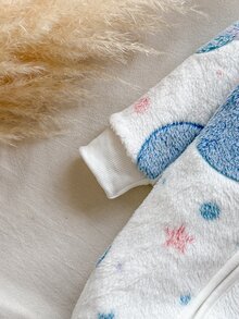 SHEIN Vintaside Kids 2件組新生兒男嬰女嬰連身衣褲套裝，可愛甜美白色藍色星星抓絨拉鍊長袖圓領加厚連腳款，附帽子，適合冬季聖誕節與秋季假期 - 藍白色 - 查看 6