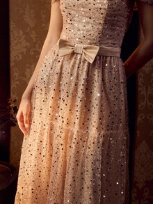 MOTF Soiréza ELEGANT WOMEN'S OFF SHOULDER SEQUINED MAXI GOWN WITH BOW DETAIL FOR FORMAL PARTY, WEDDINGS, GALAS - Champagne - View 7