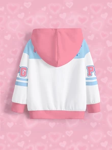 THE POWERPUFF GIRLS X SHEIN Young Girls Colorblock Patchwork Cartoon Print Hooded Sweatshirt - White - View 7